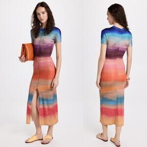 Marni Dress Ombre Multicolor‎ Short Sleeve Midi Dress w Front Slit Size 46/US 10